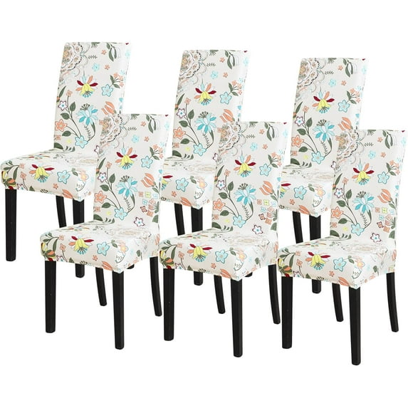 Chair Covers for Dining Room Set of 6 Pack Stretch Chair Slipcovers for Parson Chairs 6 Pieces Washable Removable,Flower 14 \u2026