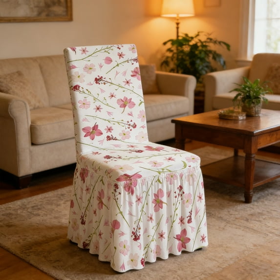 Chair Covers for Dining Room With Skirt's, Stretch Chair Protector Slipcovers,Flower Print Stool Cover High Elasticity All-Over Chair Cover