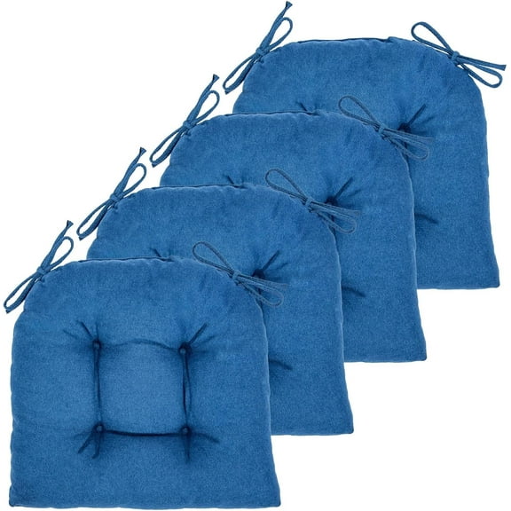 Chair Cushion, 4 Pack Chair Cushions for Dining Chairs, Chair Pads and Mat with Ties for Indoor Kitchen Seat and Desk (4 Count - 17 x 16 in, Prussian Blue)
