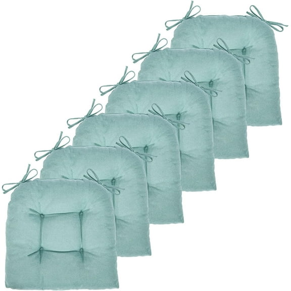 Chair Cushion, 6 Pack Chair Cushions for Dining Chairs, Chair Pads and Mat with Ties for Indoor Kitchen Seat and Desk (Aqua Blue, 6 Count - 17 x 16 in)