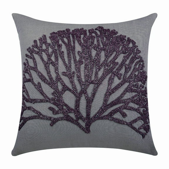 Chair Cushion Cover, Grey Throw Pillows Cover, Beaded Violet Tree Pillows Cover, 14x14 inch (35x35 cm) Throw Pillow Cover, Square Cotton Linen Pillows Cover, Floral - Faraway Tree