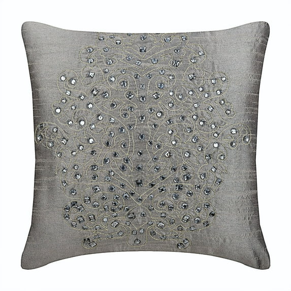 Chair Cushion Cover, Silver Pillow Shams, Gold Crystals Damask Embroidered Pillow Shams, 24x24 inch (60x60 cm) Pillow Sham, Square Silk Pillow Shams, Contemporary - Silver Gold Damask