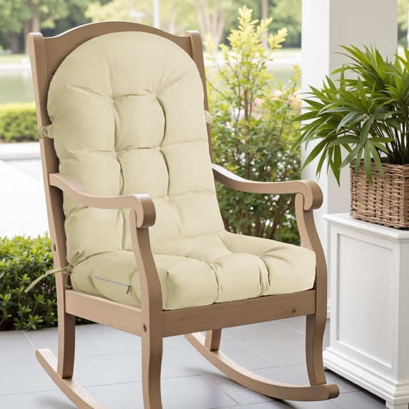 Chair Cushion High Back, Waterproof Outdoor Patio Seat Cushion, Non-Slip Secure Straps, Thick Comfortable Foam, Fade Resistant for Rocking Chairs, Porch, Gliders, Indoor and Outdoor Use Khaki