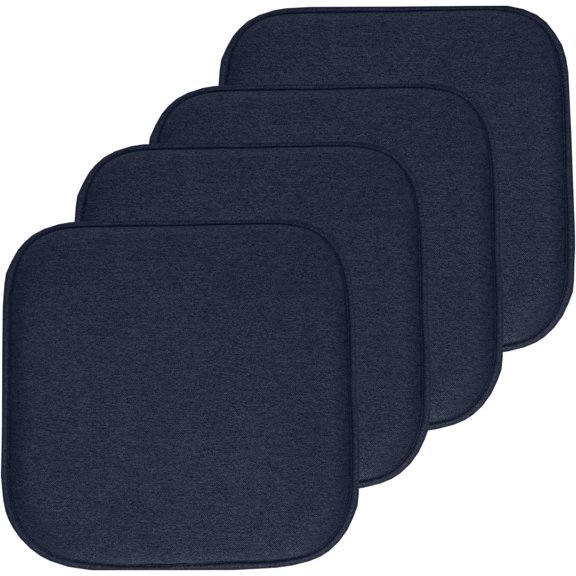 Chair Cushion Memory Foam Pads Honeycomb Pattern Slip Non Skid Rubber Back Rounded Square 16" x 16" Seat Cover, 4 Pack, Charlotte Navy