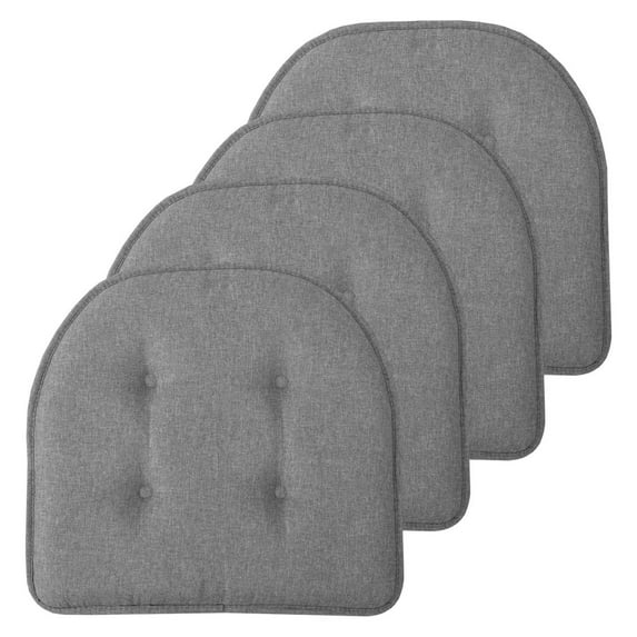 Chair Cushion Memory Foam Pads Tufted Slip Non Skid Rubber Back U-Shaped 17" x 16" Seat Cover, 2 Count (Pack of 2), Grey