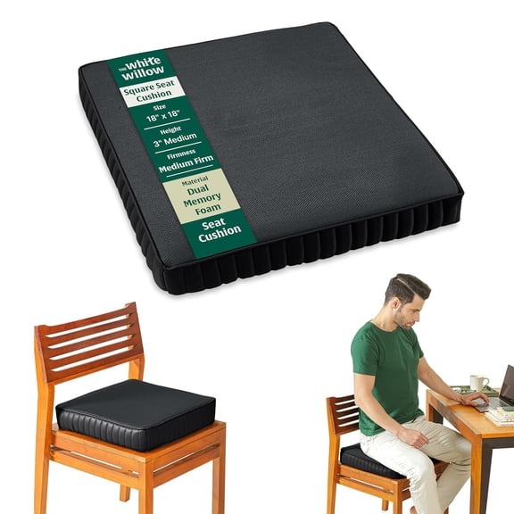 Chair Cushion Pad, High-Resilience & Memory Foam Pillow, Black, King Size - 18 L X 18 W X 3 H Inch | Seat Cushion For Chair, Hip Support & Back Pain Relief | Sitting Pillow - Set Of 1