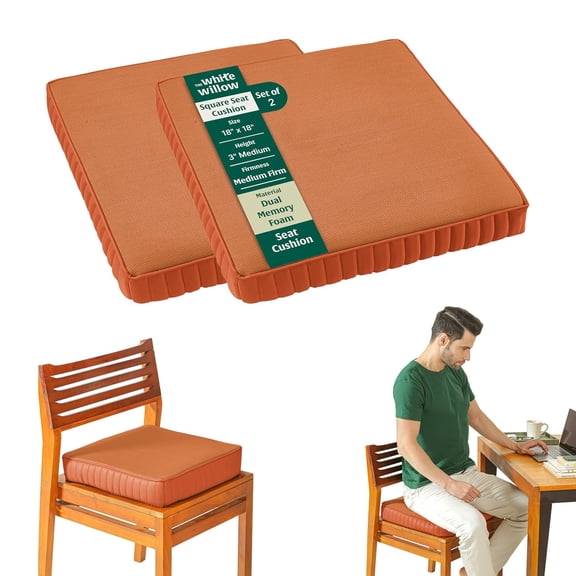 Chair Cushion Pad, High-Resilience & Memory Foam Pillow, Brown, King Size - 18 L X 18 W X 3 H Inch | Seat Cushion For Chair, Hip Support & Back Pain Relief | Sitting Pillow - Set Of 2