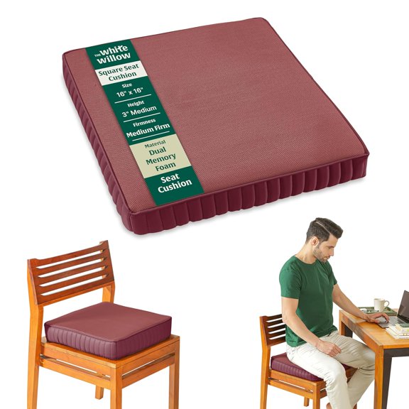 Chair Cushion Pad, High-Resilience & Memory Foam Pillow, Standard Size - 16 L X 16 W X 3 H Inch | Seat Cushion For Chair, Hip Support & Back Pain Relief | Sitting Pillow - Set Of 1