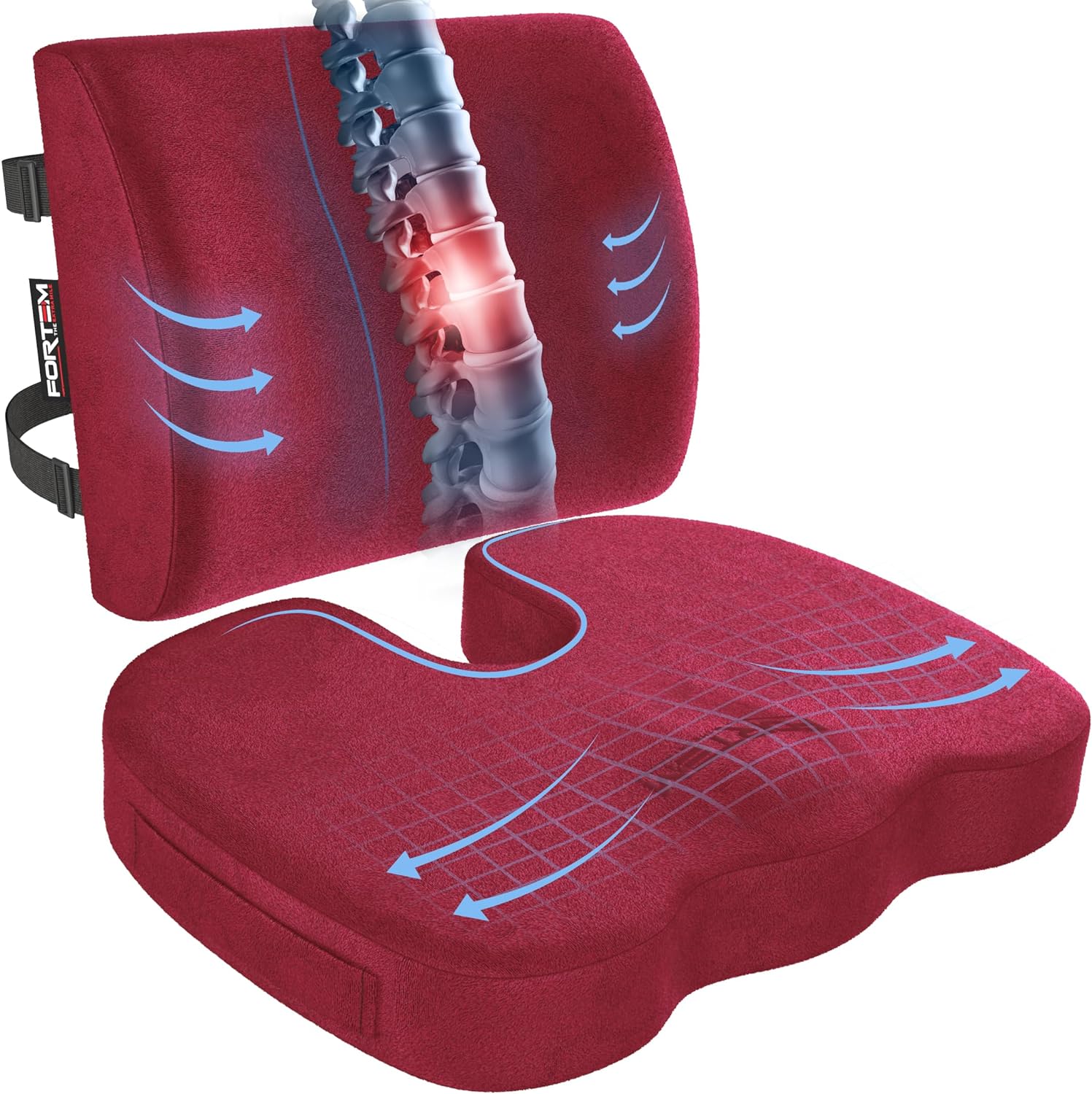 Chair Cushion Seat Cushion For Office Chair Lumbar Support Pillow For Chair Car Seat Cushion Back Support Memory Foam Pillow Washable Cover Red Velour Walmart