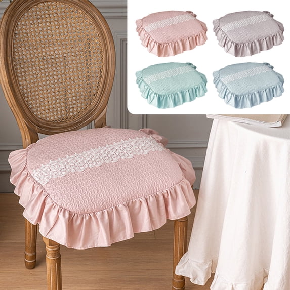 Chair Cushion Seat Pad, Lace Embroidery Washable Square Sponge Pads with Ruffle Trim for Home Office and Car Chairs, Topliu