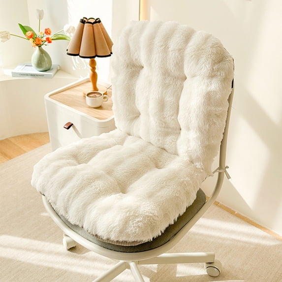 Chair Cushion, Seat Pad, Winter Integrated Thickened Chair Cushion with Adjustable Straps and Plush Fabric, 80x45cm for Office Home Dorm Desk Chair, Seat Warmer for Winter and Holiday Comfort, White