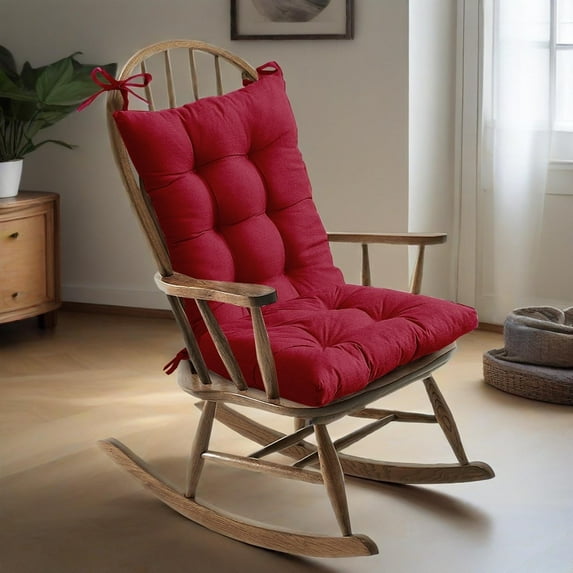 Outdoor Rocking Chair Cushion Upper and Lower Rocking Chair Seat Cushion Set with Non-Slip Ties for Indoor Outdoor Wine Red