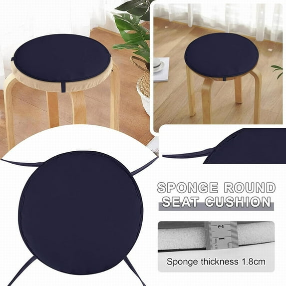Chair Cushion with Tie Straps, 2-Pack Seat Cushion Round Thick for Patio Dining Stool, Indoor Outdoor Water Resistant Seat Pad Set, Chair Cushion, 11.8 Inch