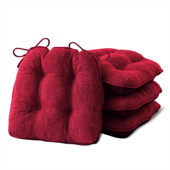 Chair Cushions, 4” Thick Tufted Kitchen Seat Cushions, Indoor Dining Chair Pads, Set of 4, 18" x 18", Red