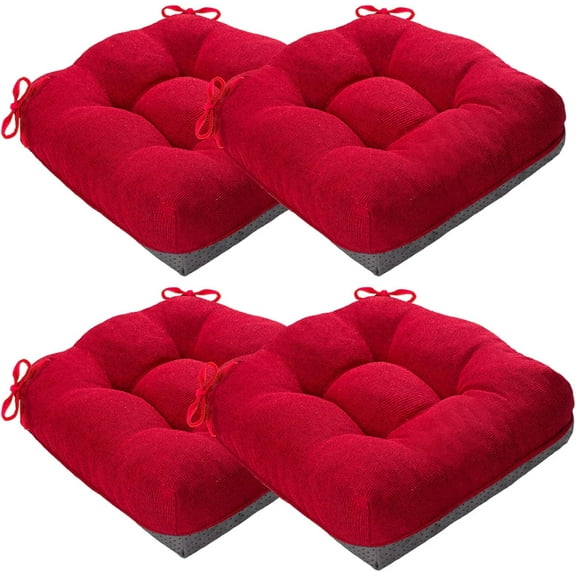 Chair Cushions for Dining Chair, Shredded Memory Foam Kitchen Chair Cushions Set of 4, Non-Slip Thick Dinning Room Chair Pads Seat Cushions, 15.5" x 15.5" x 4" (Red)