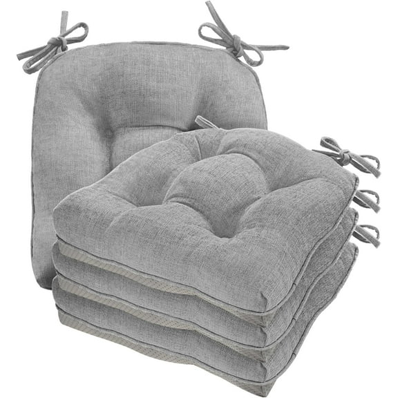 Chair Cushions for Dining Chairs, 17" x 17" Non-Slip Kitchen Chair Pads with Adjustable Ties, Memory Foam Indoor Chair Cushions for Dining Room, Light Grey (Pack of 4)