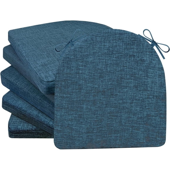 Chair Cushions for Dining Chairs 6 Pack 35D High-Density Foam Seat Cushions for Kitchen Chairs with Ties Non Slip and Removable Cover Chair Pads 16.5" x 16.5" x 2" (Lake Blue)