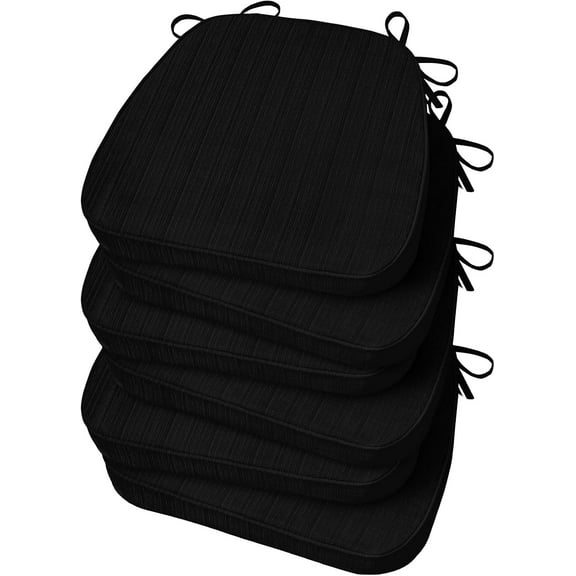 Chair Cushions for Dining Chairs, D-Shaped Kitchen Chair Cushions with Ties Set of 6, 2.5" Thick Seat Cushions for Dining Room/Kitchen Chairs, 17" x 16", Black