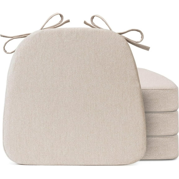 Chair Cushions for Dining Chairs, D-Shaped Seat Cushions with Removable Washable Cover and Ties, Chair Pads for Kitchen, Indoor Dining Room, Patio Chairs, 17'' x 16'', Set of 4, Beige