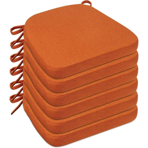 Chair Cushions for Dining Chairs, D-Shaped Seat Cushions with Removable Washable Cover and Ties, Chair Pads for Kitchen, Indoor Dining Room, Patio Chairs, 17'' x 16'', Set of 6, Orange