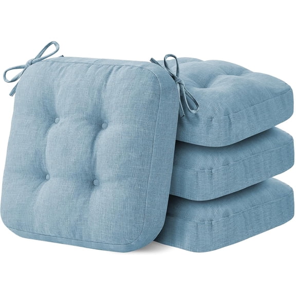 Chair Cushions for Dining Chairs, Dining Chair Cushions, Tufted Indoor Chair Pads with Ties & Non Slip Backing, Seat Cushions for Kitchen Chairs 16.5” x 16.5” x 3.5”, Set of 4, Light Blue
