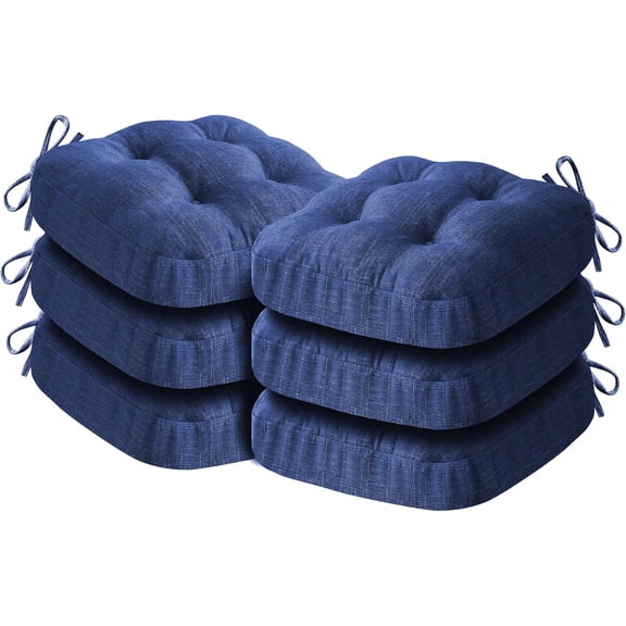 Chair Cushions for Dining Chairs, Dining Chair Cushions, Tufted Indoor Chair Pads with Ties & Non Slip Backing, Seat Cushions for Kitchen Chairs 16.5” x 16.5” x 3.5”, Set of 6, Navy Blue