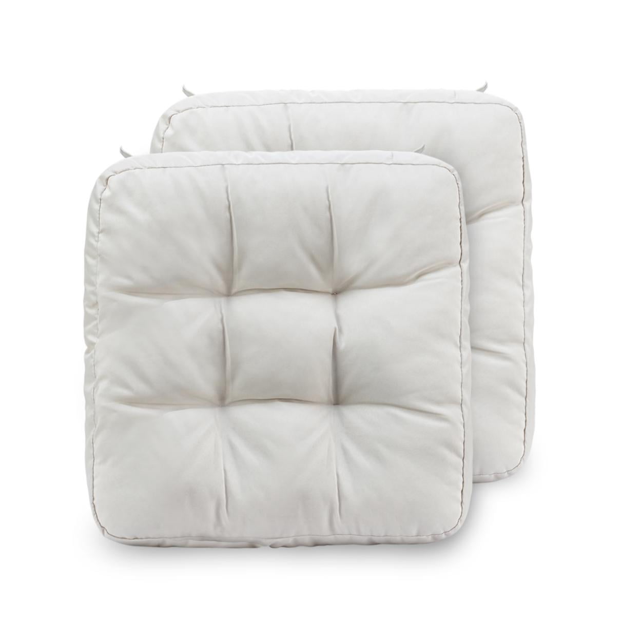 Chair Cushions for Dining Chairs Set of 2, 16.5" x 16.5" Tufted Memory Foam Seat Cushions, 3.5" Thick Olefin Fabric Kitchen Chair Pads with Ties & Non-Slip Backing, Beige