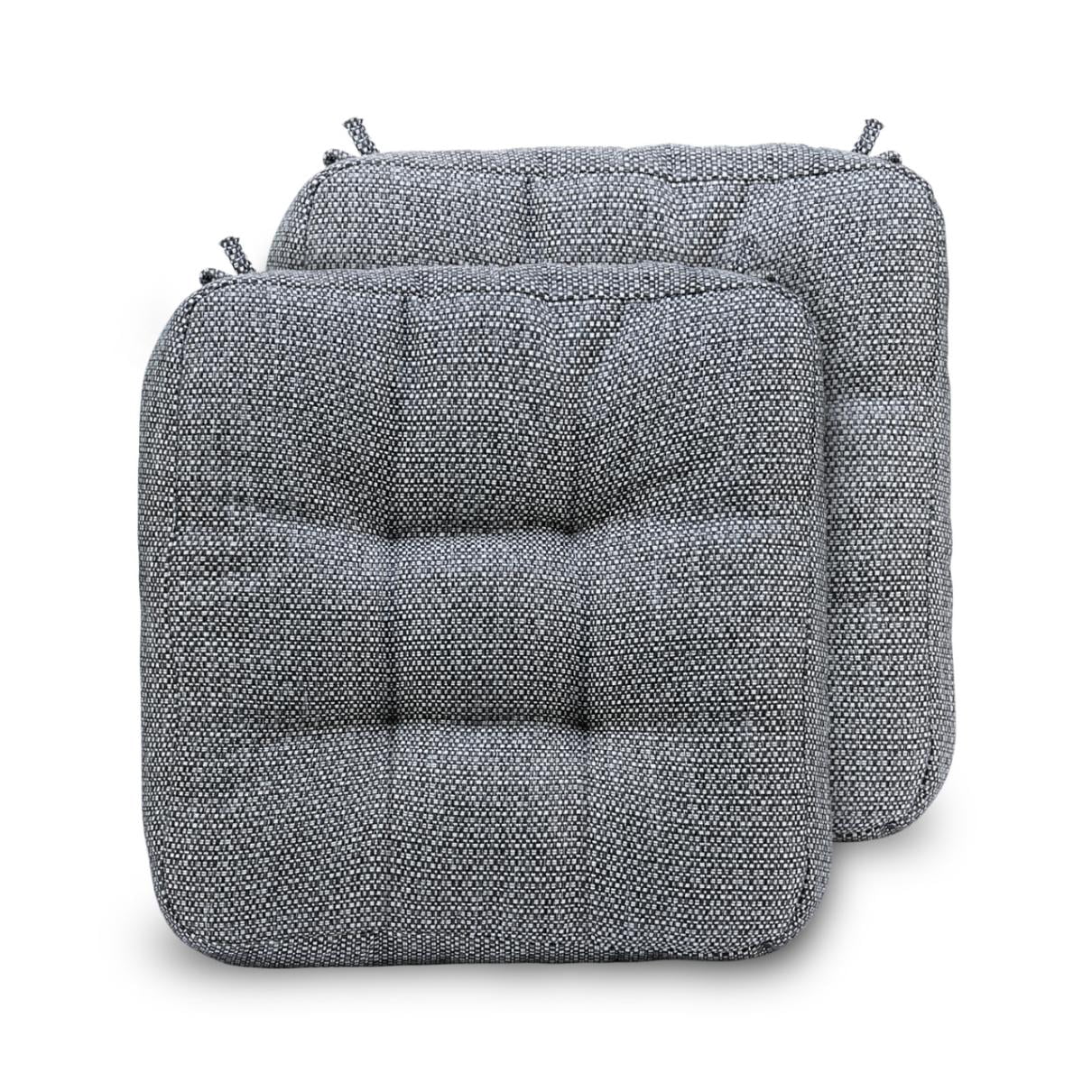 Chair Cushions for Dining Chairs Set of 2, 16.5" x 16.5" Tufted Memory Foam Seat Cushions, 3.5" Thick Olefin Fabric Kitchen Chair Pads with Ties & Non-Slip Backing, Dark Gray
