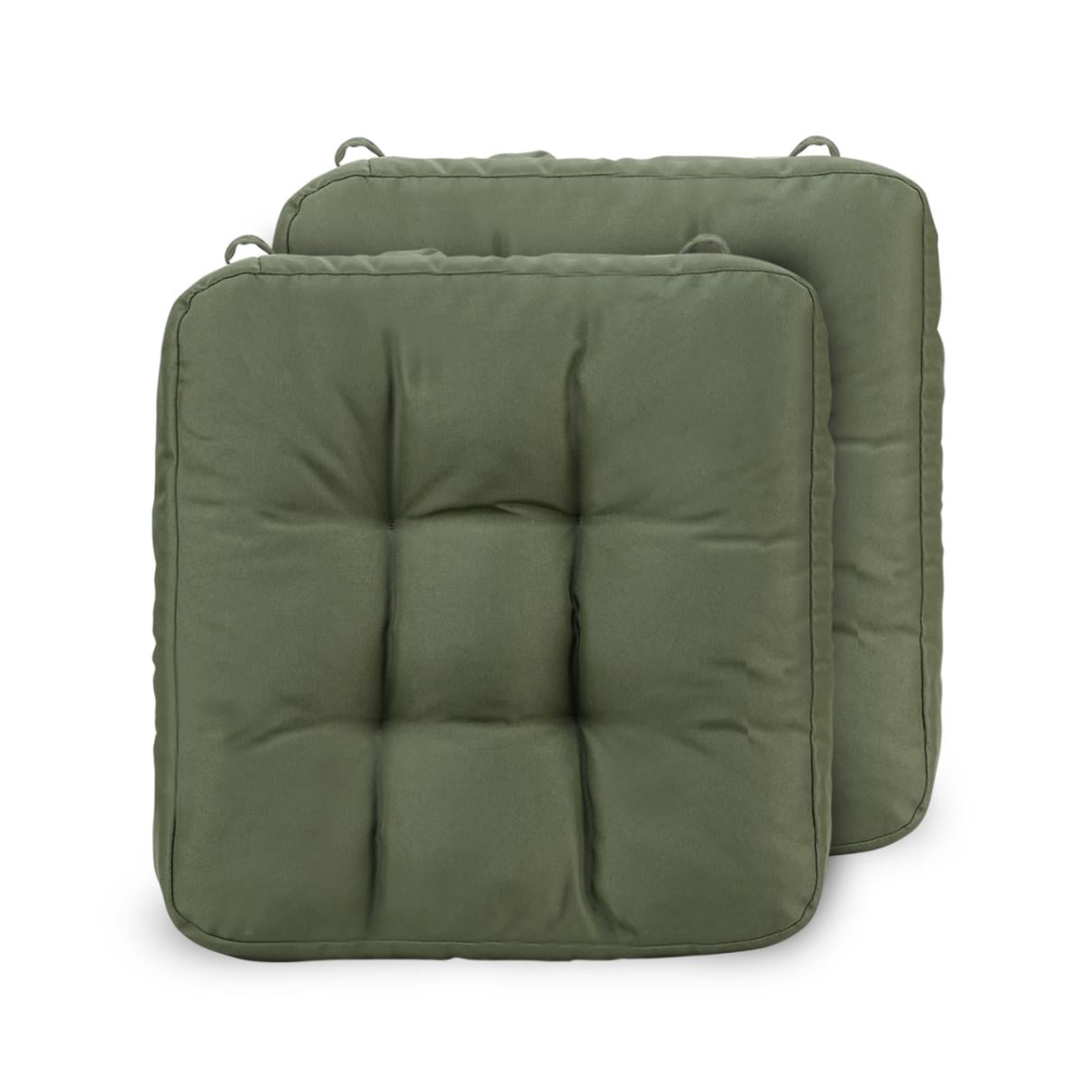 Chair Cushions for Dining Chairs Set of 2, 16.5" x 16.5" Tufted Memory Foam Seat Cushions, 3.5" Thick Olefin Fabric Kitchen Chair Pads with Ties & Non-Slip Backing, Deep Green