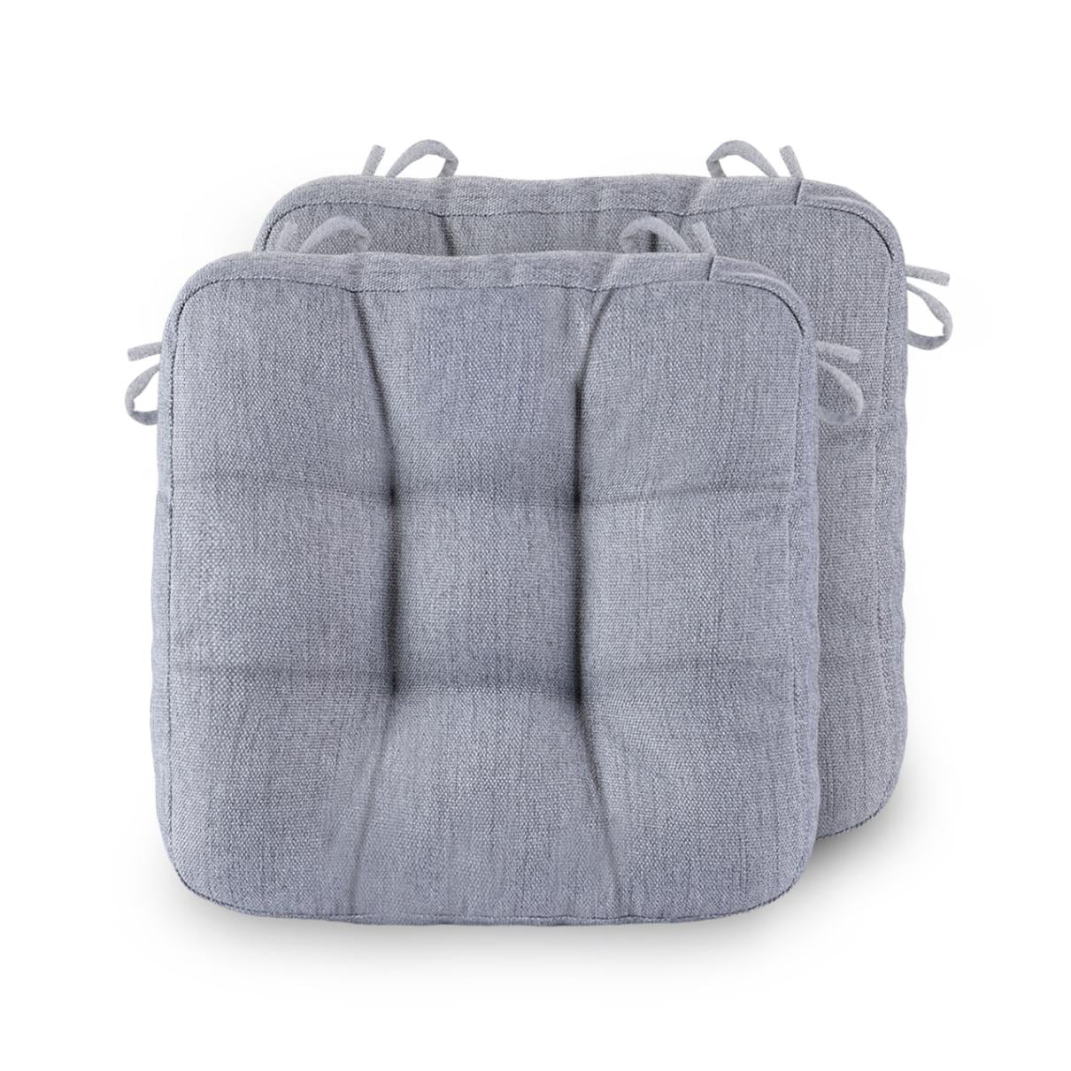 Chair Cushions for Dining Chairs Set of 2, 16.5" x 16.5" Tufted Memory Foam Seat Cushions, 3.5" Thick Olefin Fabric Kitchen Chair Pads with Ties & Non-Slip Backing, Gray
