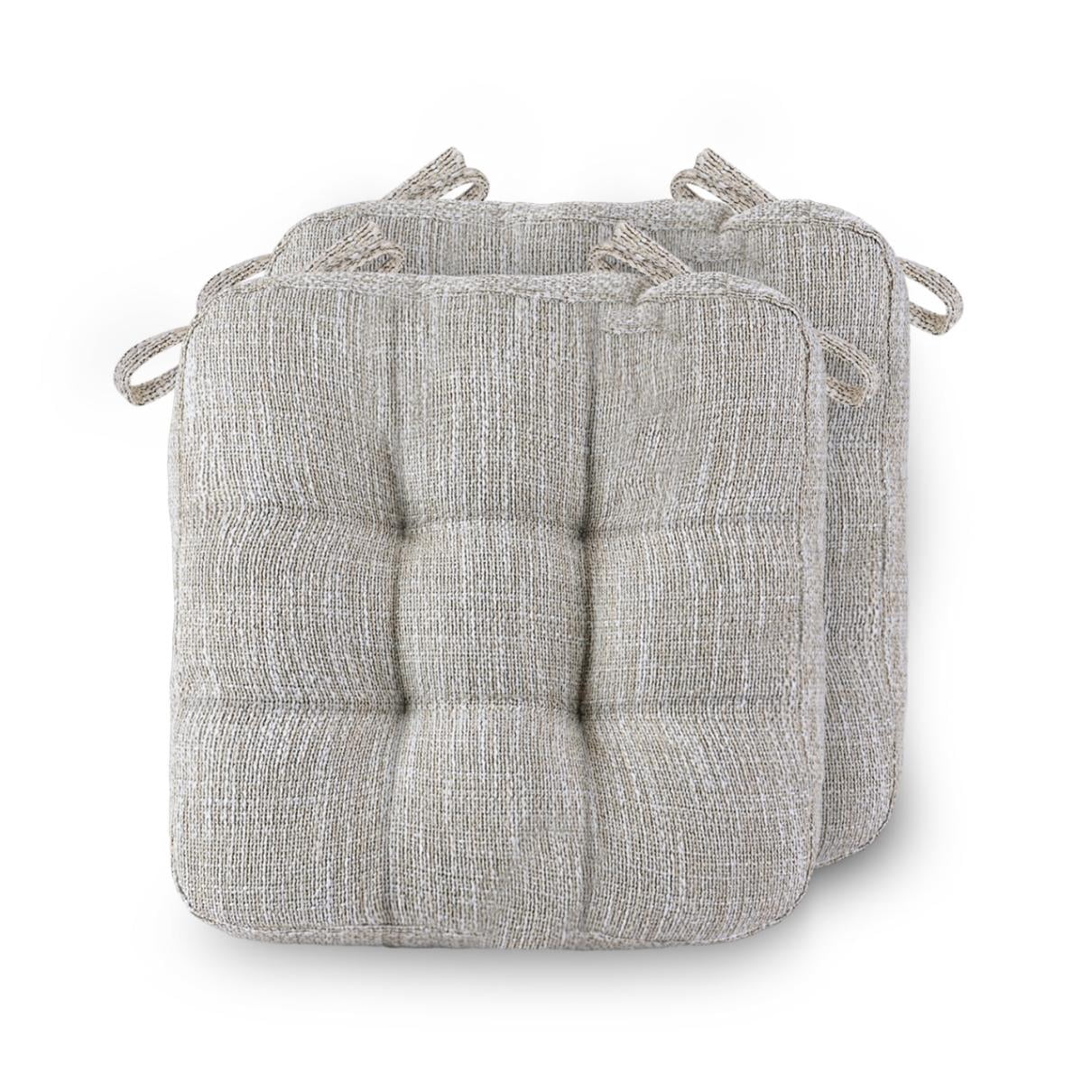 Chair Cushions for Dining Chairs Set of 2, 16.5" x 16.5" Tufted Memory Foam Seat Cushions, 3.5" Thick Olefin Fabric Kitchen Chair Pads with Ties & Non-Slip Backing, Light Brown