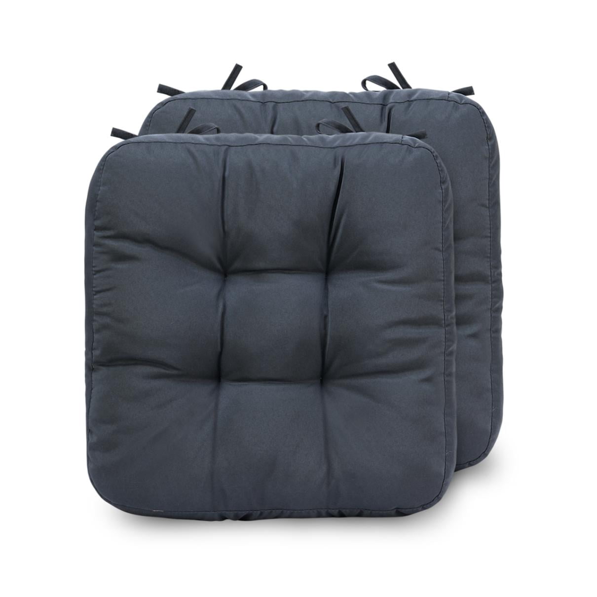 Chair Cushions for Dining Chairs Set of 2, 16.5" x 16.5" Tufted Memory Foam Seat Cushions, 3.5" Thick Olefin Fabric Kitchen Chair Pads with Ties & Non-Slip Backing, Navy Blue