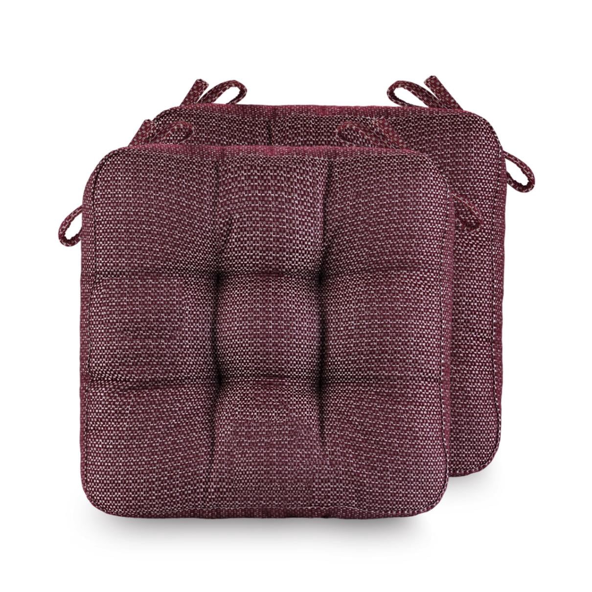 Chair Cushions for Dining Chairs Set of 2, 16.5" x 16.5" Tufted Memory Foam Seat Cushions, 3.5" Thick Olefin Fabric Kitchen Chair Pads with Ties & Non-Slip Backing, Wine Red