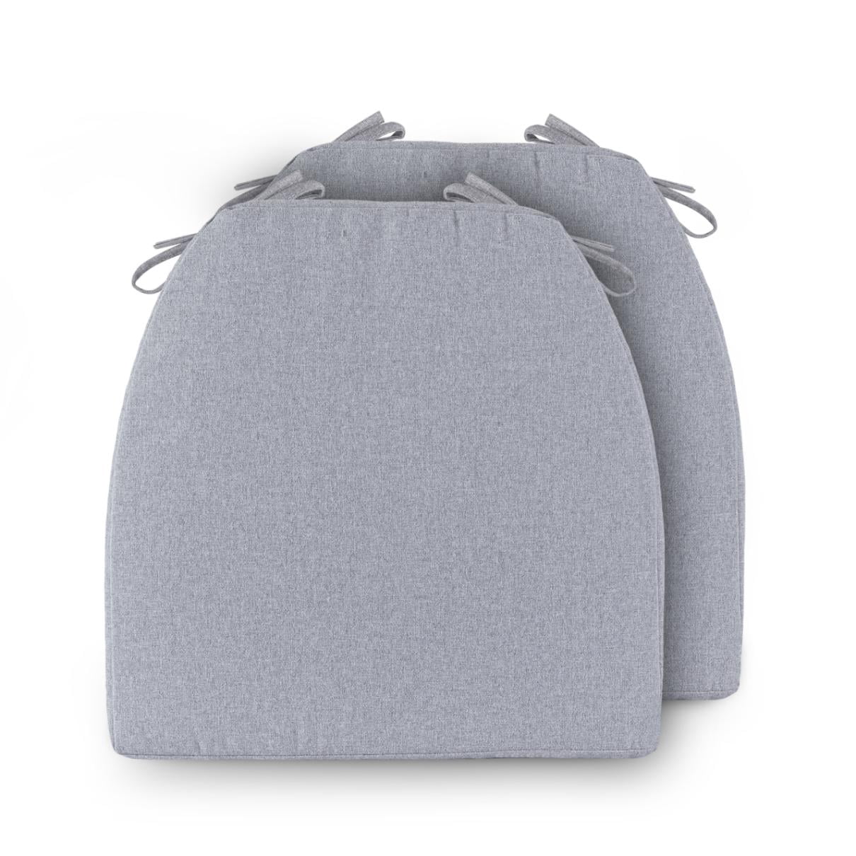 Chair Cushions for Dining Chairs Set of 2, D-Shaped 17" x 16" Memory Foam Seat Cushions, 2" Thick Olefin Kitchen Chair Pads with Ties & Non-Slip Backing, Light Gray