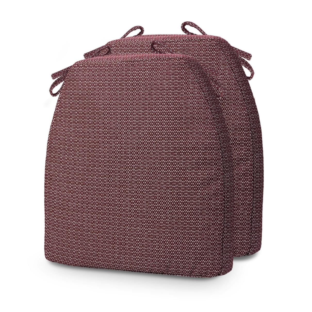 Chair Cushions for Dining Chairs Set of 2, D-Shaped 17" x 16" Memory Foam Seat Cushions, 2" Thick Olefin Kitchen Chair Pads with Ties & Non-Slip Backing, Wine Red