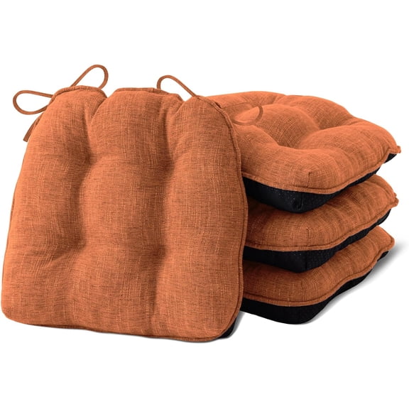 Chair Cushions for Dining Chairs Set of 4, Kitchen Chair Cushions, Chair Pads with Ties and Non Slip Backing, Tufted Memory Foam Seat Cushion 4 Pack, 15.5" x 15.5" x 4", Rust, Halloween