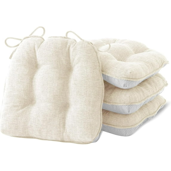 Chair Cushions for Dining Chairs Set of 4, Kitchen Chair Cushions, Chair Pads with Ties and Non Slip Backing, Tufted Memory Foam Seat Cushion 4 Pack, 18" x 18" x 4", Cream