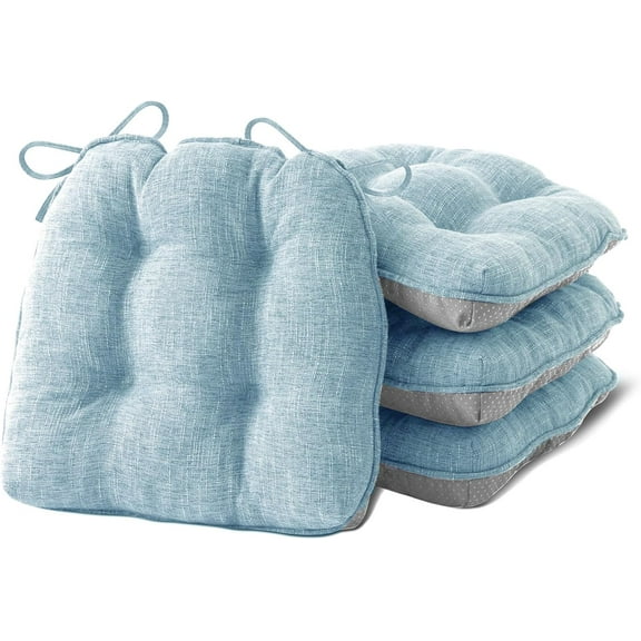 Chair Cushions for Dining Chairs Set of 4, Kitchen Chair Cushions, Chair Pads with Ties and Non Slip Backing, Tufted Memory Foam Seat Cushion 4 Pack, 15.5" x 15.5" x 4", Baby Blue