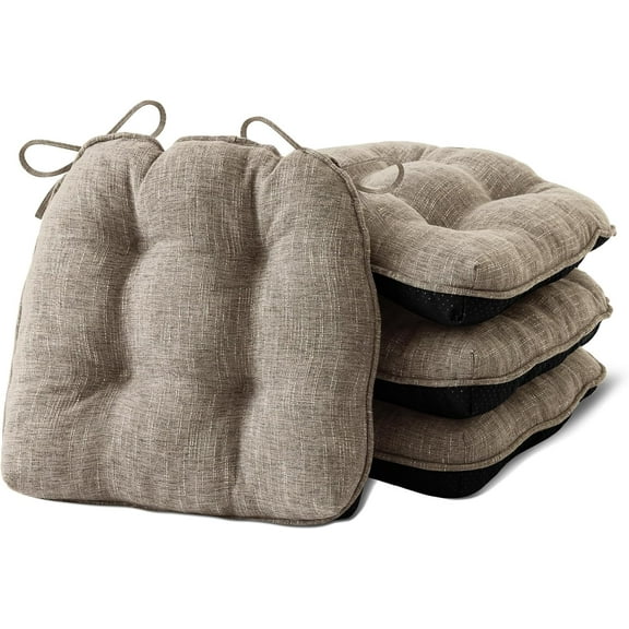 Chair Cushions for Dining Chairs Set of 4, Kitchen Chair Cushions, Chair Pads with Ties and Non Slip Backing, Tufted Memory Foam Seat Cushion 4 Pack, 15.5" x 15.5" x 4", Khaki