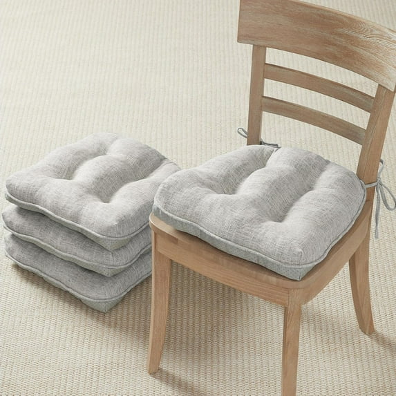 Chair Cushions for Dining Chairs Set of 4, Kitchen Chair Cushions with Non-Slip Backing, Memory Foam Seat Cushions for Kitchen Chairs, Indoor Chair Pads with Ties, 15.5 x 15.5X 4 Light Grey