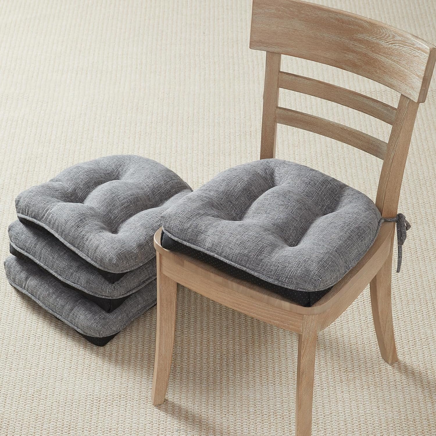 Dark Grey Memory Foam Kitchen Chair Cushions Set of 4