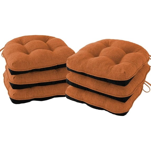 Chair Cushions for Dining Chairs Set of 6, Kitchen Chair Cushions, Chair Pads with Ties and Non Slip Backing, Tufted Memory Foam Seat Cushion 6 Pack, 15.5" x 15.5" x 4", Rust