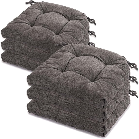 Chair Cushions for Dining Chairs Set of 6, Tufted Textured and Non-Slip Kitchen Chair Cushions Pads with Ties, Seat Cushions for Kitchen Patio Office Chairs, Dark Gray