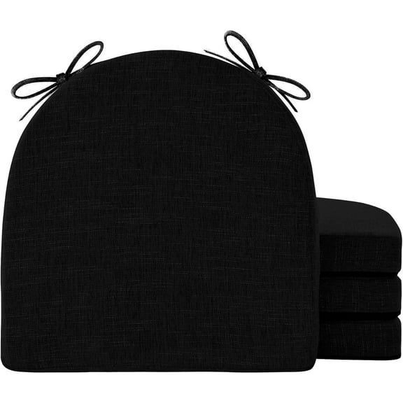 Chair Cushions for Dining Chairs with Ties and Removable Cover, Dining Kitchen Chair Pads with Non-Slip Bottom, High Density Foam Indoor Seat Cushions, 16'' x 16'' x 2'', Set of 4, Black