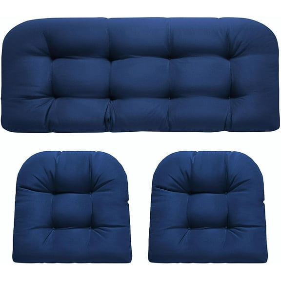 Chair Cushions, Waterproof Outdoor Loveseat Cushions for Patio Furniture, 3 Pieces Wicker Furniture Cushions, 1 Loveseat and 2 U-Shaped Cushions, Blue