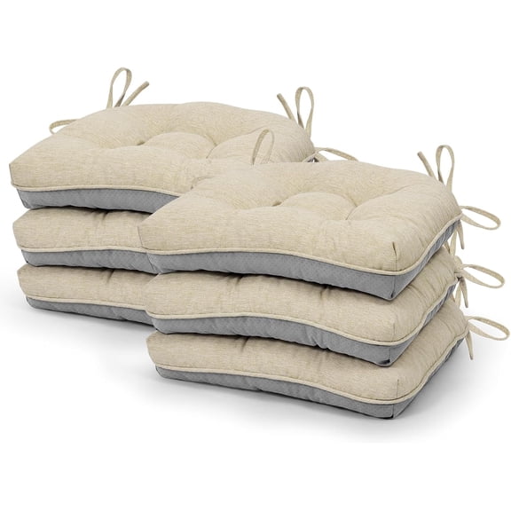 Chair Cushions for Dining Chairs 6 Pack, Memory Foam Kitchen Chair Cushions with Straps and Non-Slip Bottom, Set of 6, 16.5x15.5x3in, Beige