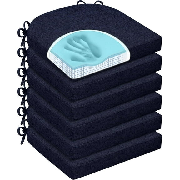Chair Cushions for Dining Chairs, Non Slip Chair Pads with Ties and Washable Covers, Memory Foam Kitchen Chair Cushions Set of 6, 16"X16"X2.5", Navy