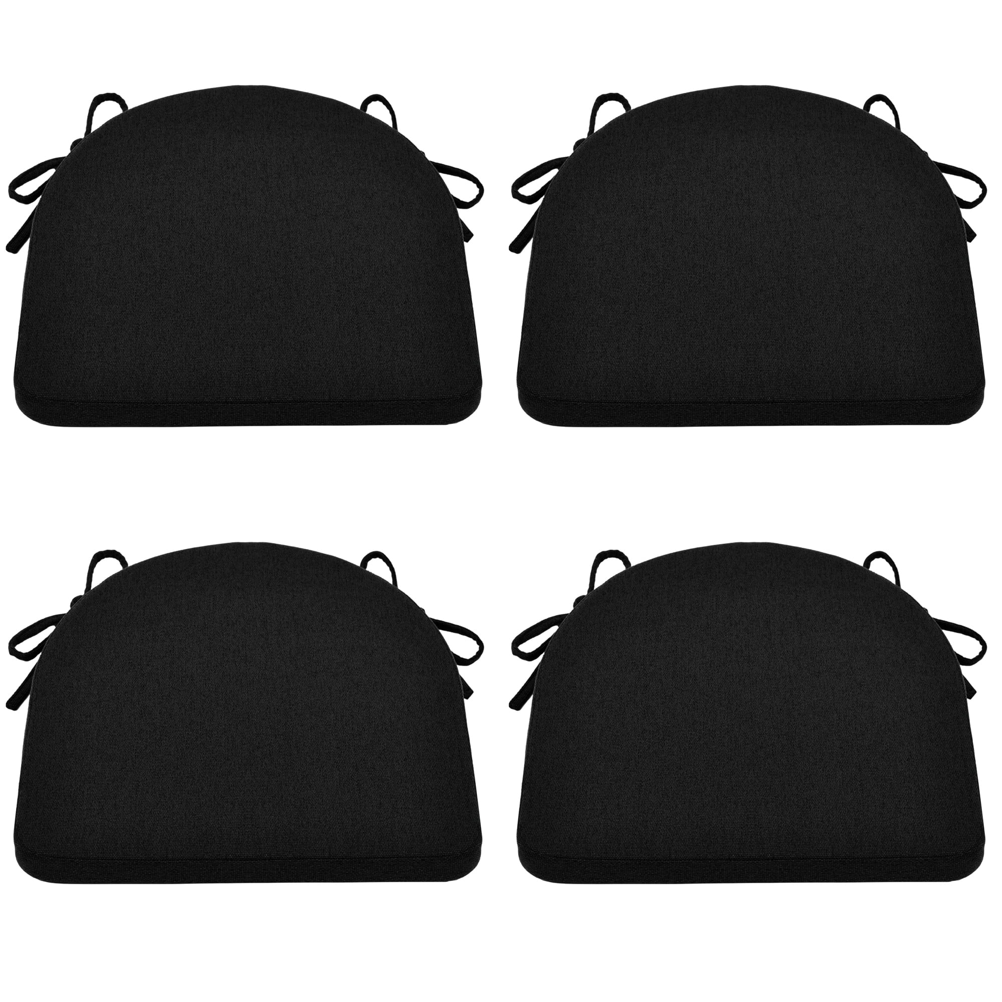 Set of 4 Black Foam Chair Cushions with Ties