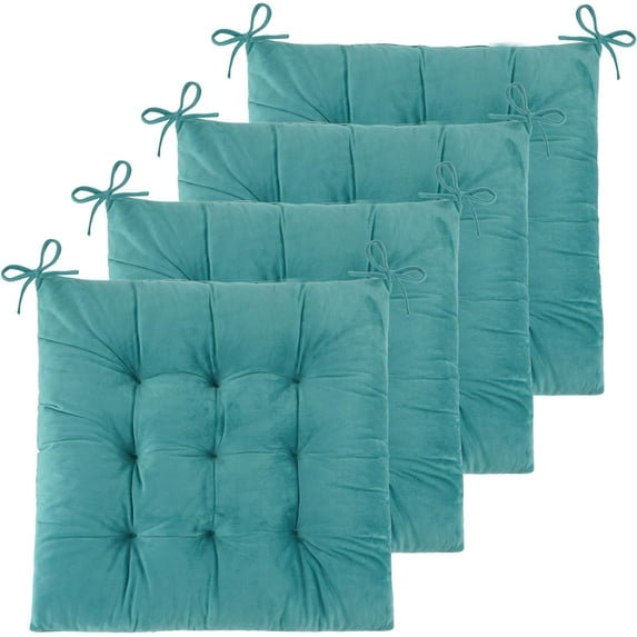 Chair Cushions for Dining Chairs Set of 4 Kitchen Seat Cushions Indoor Velvet Seat Pad with Ties for Dining Office Living Room (18" x 18", Green)