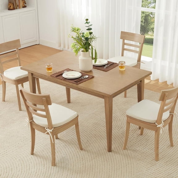 Chair Cushions for Dining Chairs Set of 6, Non-Slip Kitchen Chair Pads with Ties, High-Resilience Foam Seat Cushions, Removable Washable Cover, Beige